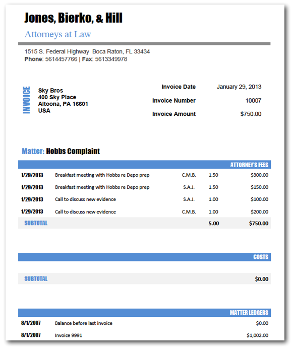 Hipster Law Firm Invoice